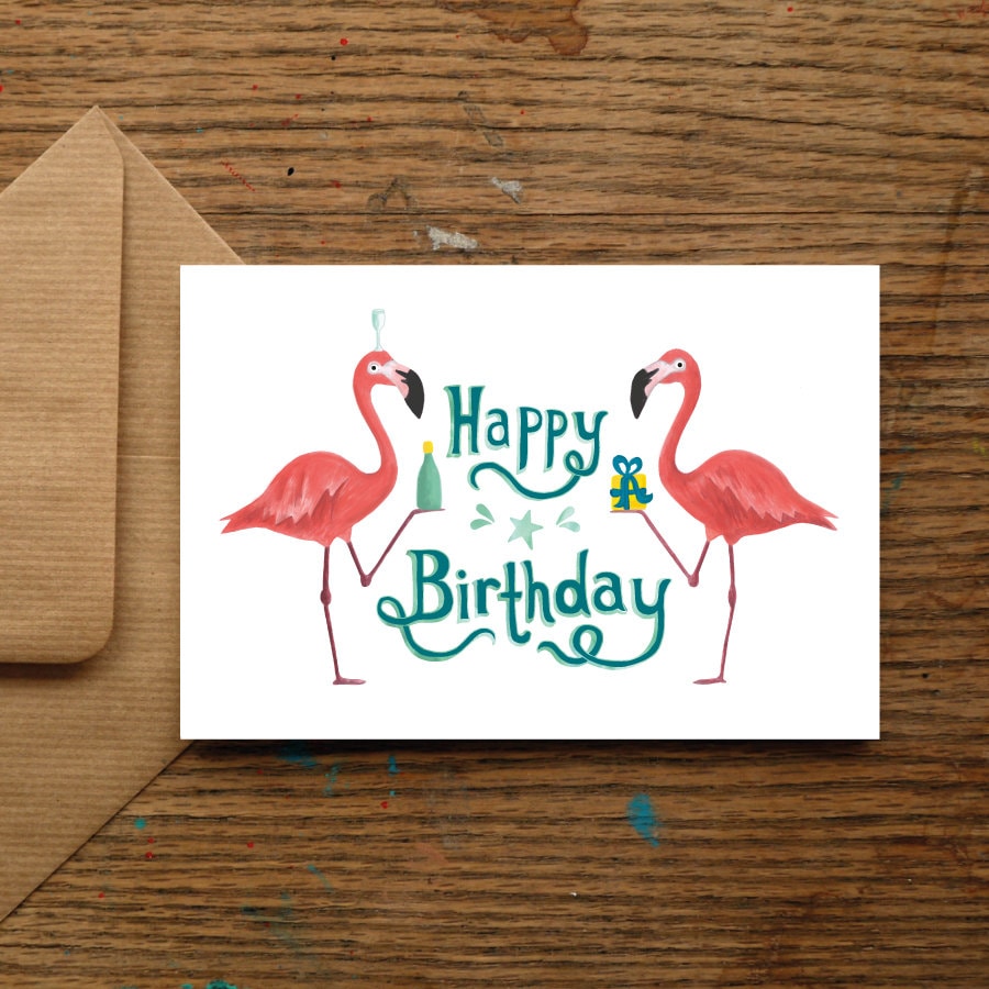 
            
                Load image into Gallery viewer, Happy Birthday Flamingos Card
            
        